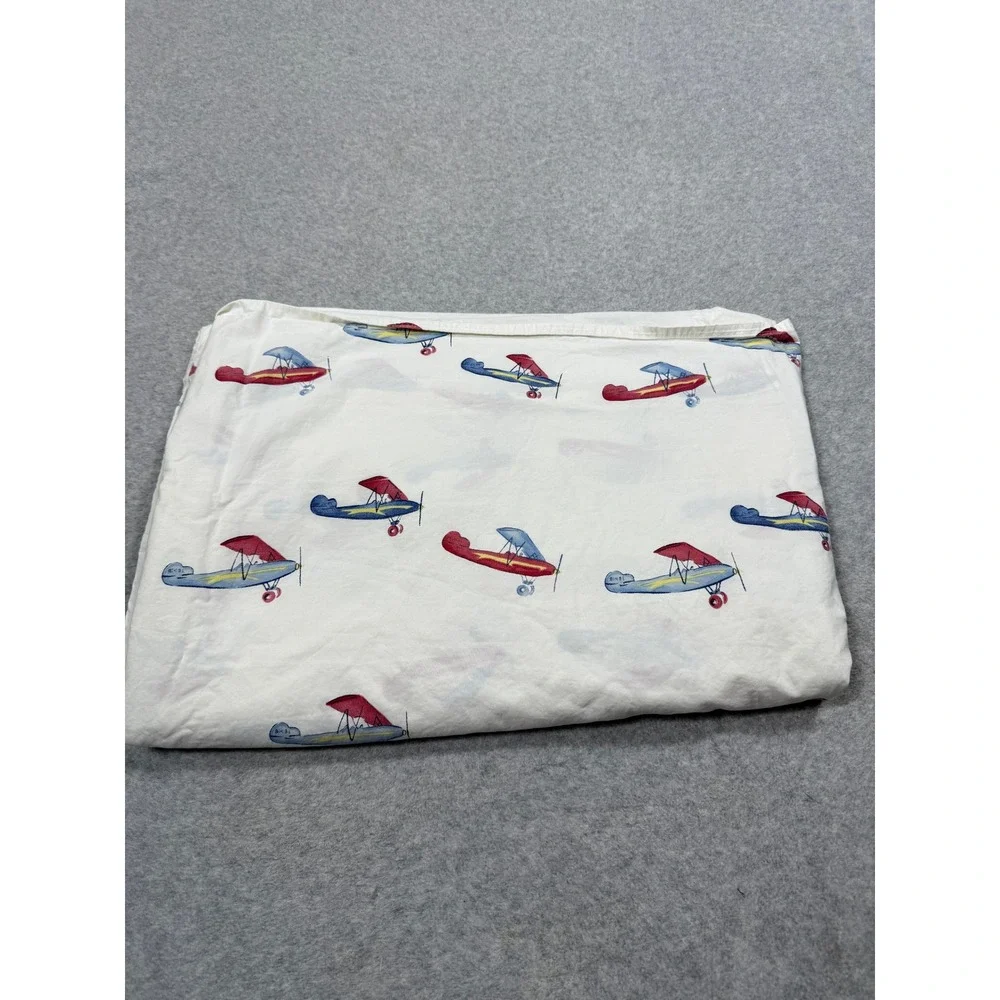 Pottery Barn Kids Twin Flat Sheet and Duvet Cover Set Airplane Print Cotton